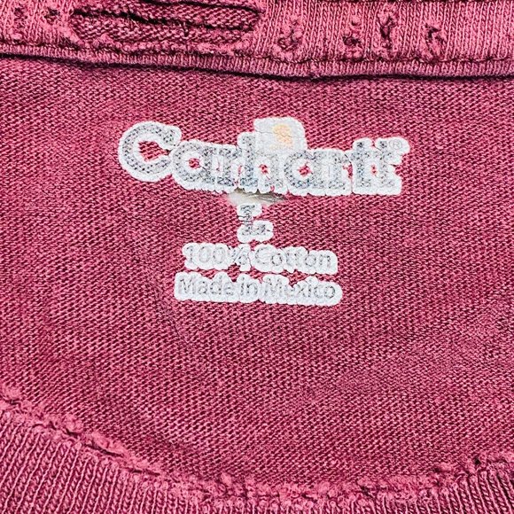 Carhartt Mens Distressed Worn TShirt Cotton Burgundy Pocket Short Sleeve Large - Picture 9 of 10